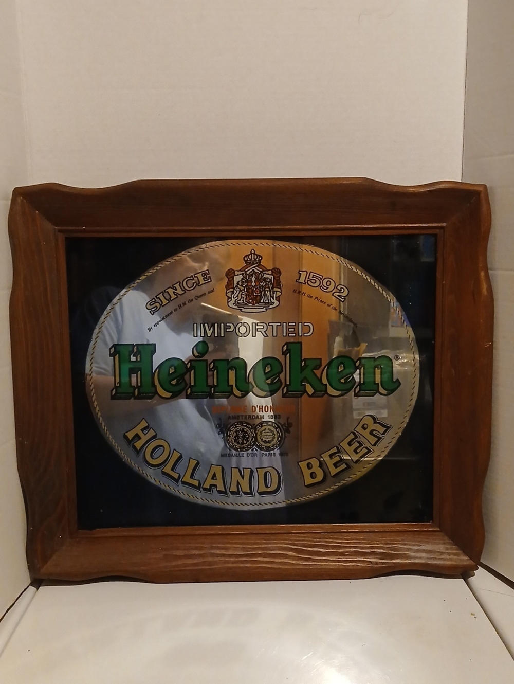 Vintage Heineken Mirror Sign Mancave Pub Pool Bar Green, Gold, Black